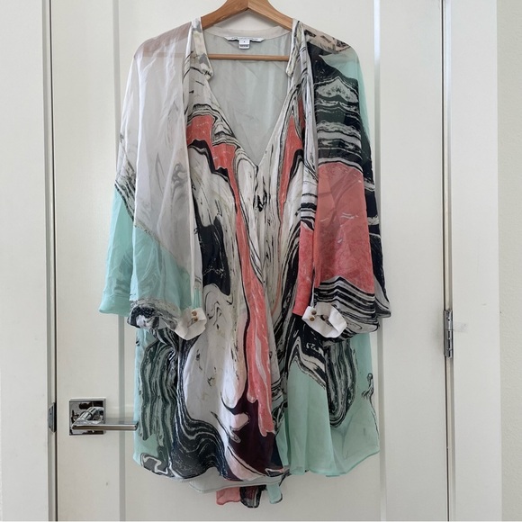 Diane Von Furstenberg Fleurette Flowy V Neck 100% Silk Spring Marble Dress 8 - Picture 4 of 9